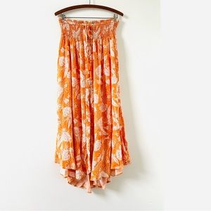 Rachel Zoe orange white tropical viscose long skirt